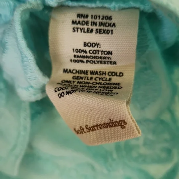 Soft surroundings V-Neck Cotton Embroidered Crop Blouse 2x Aqua - Picture 6 of 8